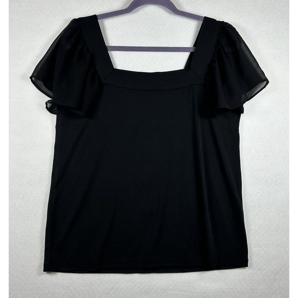 NWT Catherine Malandrino Black Ruffle Sleeve Square Neck Blouse Top Size M